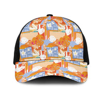 Hawaiian and Japanese Culture Together Mesh Trucker Cap Palaka Japanese Art and Tropical Motif Tribal Patchwork