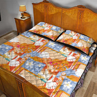 Hawaiian and Japanese Culture Together Quilt Bed Set Palaka Japanese Art and Tropical Motif Tribal Patchwork
