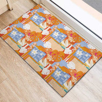 Hawaiian and Japanese Culture Together Rubber Doormat Palaka Japanese Art and Tropical Motif Tribal Patchwork