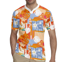 Hawaiian and Japanese Culture Together Rugby Jersey Palaka Japanese Art and Tropical Motif Tribal Patchwork