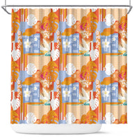 Hawaiian and Japanese Culture Together Shower Curtain Palaka Japanese Art and Tropical Motif Tribal Patchwork