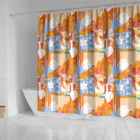 Hawaiian and Japanese Culture Together Shower Curtain Palaka Japanese Art and Tropical Motif Tribal Patchwork