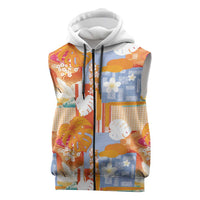 Hawaiian and Japanese Culture Together Sleeveless Zip Hoodie Palaka Japanese Art and Tropical Motif Tribal Patchwork