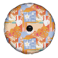 Hawaiian and Japanese Culture Together Spare Tire Cover Palaka Japanese Art and Tropical Motif Tribal Patchwork