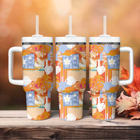 Hawaiian and Japanese Culture Together Tumbler With Handle Palaka Japanese Art and Tropical Motif Tribal Patchwork