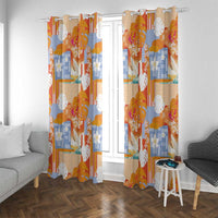 Hawaiian and Japanese Culture Together Window Curtain Palaka Japanese Art and Tropical Motif Tribal Patchwork