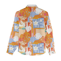 Hawaiian and Japanese Culture Together Women Casual Shirt Palaka Japanese Art and Tropical Motif Tribal Patchwork