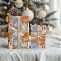 Hawaiian and Japanese Culture Together Wrapping Paper Palaka Japanese Art and Tropical Motif Tribal Patchwork