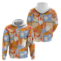 Hawaiian and Japanese Culture Together Zip Hoodie Palaka Japanese Art and Tropical Motif Tribal Patchwork