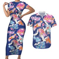 Hawaiian and Japanese Culture Together Couples Matching Short Sleeve Bodycon Dress and Hawaiian Shirt Hawaiian Archipelago Shape Sea Animals
