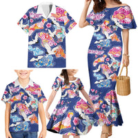 Hawaiian and Japanese Culture Together Family Matching Mermaid Dress and Hawaiian Shirt Hawaiian Archipelago Shape Sea Animals
