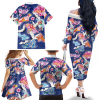 Hawaiian and Japanese Culture Together Family Matching Off The Shoulder Long Sleeve Dress and Hawaiian Shirt Hawaiian Archipelago Shape Sea Animals LT03 - Polynesian Pride