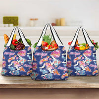 Hawaiian and Japanese Culture Together Grocery Bag Hawaiian Archipelago Shape Sea Animals