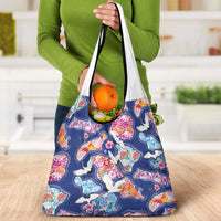 Hawaiian and Japanese Culture Together Grocery Bag Hawaiian Archipelago Shape Sea Animals
