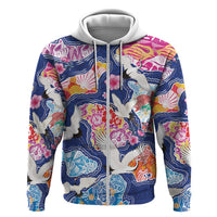 Hawaiian and Japanese Culture Together Hoodie Hawaiian Archipelago Shape Sea Animals