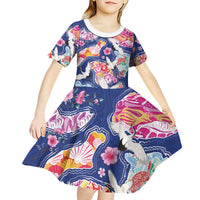 Hawaiian and Japanese Culture Together Kid Short Sleeve Dress Hawaiian Archipelago Shape Sea Animals