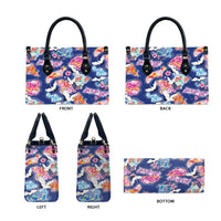 Hawaiian and Japanese Culture Together Leather Bag Hawaiian Archipelago Shape Sea Animals