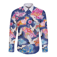 Hawaiian and Japanese Culture Together Long Sleeve Button Shirt Hawaiian Archipelago Shape Sea Animals
