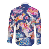 Hawaiian and Japanese Culture Together Long Sleeve Button Shirt Hawaiian Archipelago Shape Sea Animals