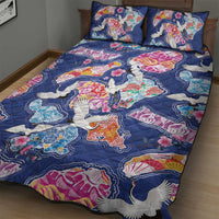Hawaiian and Japanese Culture Together Quilt Bed Set Hawaiian Archipelago Shape Sea Animals