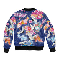 Hawaiian and Japanese Culture Together Sleeve Zip Bomber Jacket Hawaiian Archipelago Shape Sea Animals