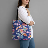 Hawaiian and Japanese Culture Together Tote Bag Hawaiian Archipelago Shape Sea Animals