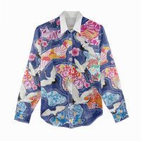 Hawaiian and Japanese Culture Together Women Casual Shirt Hawaiian Archipelago Shape Sea Animals