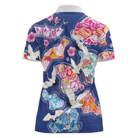 Hawaiian and Japanese Culture Together Women Polo Shirt Hawaiian Archipelago Shape Sea Animals