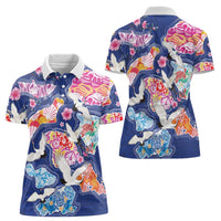 Hawaiian and Japanese Culture Together Women Polo Shirt Hawaiian Archipelago Shape Sea Animals