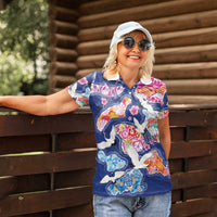 Hawaiian and Japanese Culture Together Women Polo Shirt Hawaiian Archipelago Shape Sea Animals