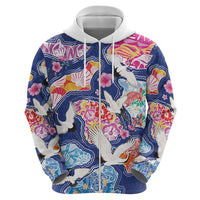 Hawaiian and Japanese Culture Together Zip Hoodie Hawaiian Archipelago Shape Sea Animals
