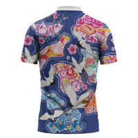 Hawaiian and Japanese Culture Together Zipper Polo Shirt Hawaiian Archipelago Shape Sea Animals