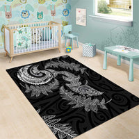 New Zealand Sea Animals with Maori Tribal Tattoo Area Rug Shark Manta Ray with Silver Fern Black
