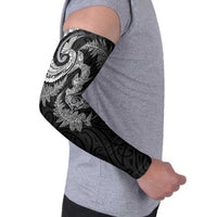 New Zealand Sea Animals with Maori Tribal Tattoo Arm Sleeves Shark Manta Ray with Silver Fern Black