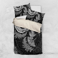 New Zealand Sea Animals with Maori Tribal Tattoo Bedding Set Shark Manta Ray with Silver Fern Black