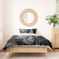 New Zealand Sea Animals with Maori Tribal Tattoo Bedding Set Shark Manta Ray with Silver Fern Black