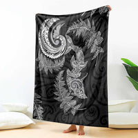 New Zealand Sea Animals with Maori Tribal Tattoo Blanket Shark Manta Ray with Silver Fern Black