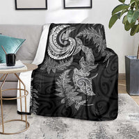 New Zealand Sea Animals with Maori Tribal Tattoo Blanket Shark Manta Ray with Silver Fern Black