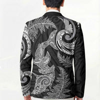 New Zealand Sea Animals with Maori Tribal Tattoo Blazer Shark Manta Ray with Silver Fern Black