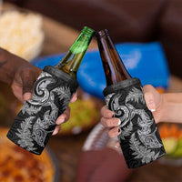 New Zealand Sea Animals with Maori Tribal Tattoo 4 in 1 Can Cooler Tumbler Shark Manta Ray with Silver Fern Black