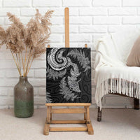 New Zealand Sea Animals with Maori Tribal Tattoo Canvas Wall Art Shark Manta Ray with Silver Fern Black