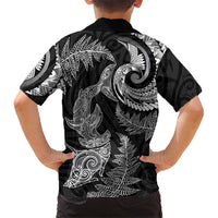 New Zealand Sea Animals with Maori Tribal Tattoo Family Matching Off Shoulder Short Dress and Hawaiian Shirt Shark Manta Ray with Silver Fern Black LT03 - Polynesian Pride