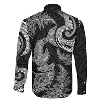 New Zealand Sea Animals with Maori Tribal Tattoo Family Matching Off Shoulder Short Dress and Hawaiian Shirt Shark Manta Ray with Silver Fern Black LT03 - Polynesian Pride
