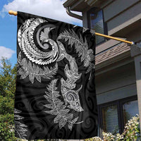 New Zealand Sea Animals with Maori Tribal Tattoo Garden Flag Shark Manta Ray with Silver Fern Black