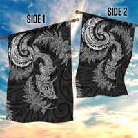 New Zealand Sea Animals with Maori Tribal Tattoo Garden Flag Shark Manta Ray with Silver Fern Black