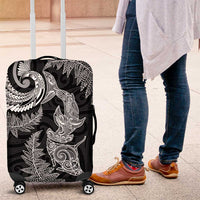 New Zealand Sea Animals with Maori Tribal Tattoo Luggage Cover Shark Manta Ray with Silver Fern Black