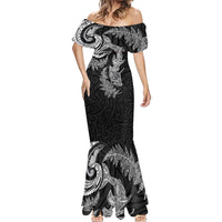 New Zealand Sea Animals with Maori Tribal Tattoo Mermaid Dress Shark Manta Ray with Silver Fern Black
