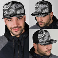 New Zealand Sea Animals with Maori Tribal Tattoo Mesh Trucker Cap Shark Manta Ray with Silver Fern Black
