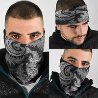 New Zealand Sea Animals with Maori Tribal Tattoo Neck Gaiter Shark Manta Ray with Silver Fern Black