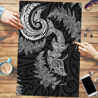New Zealand Sea Animals with Maori Tribal Tattoo Puzzle Shark Manta Ray with Silver Fern Black